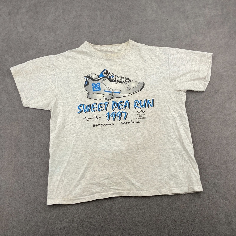 Vintage 97' Big Sky Wind Drinkers Sweet Pea Run Bozeman Montana Sz‎ L Gray Run